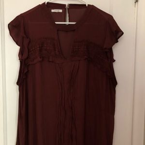 Open neckline cap sleeve blouse